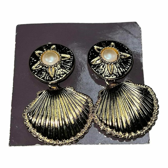 Avon Jewelry - Vintage Kenneth Jay Lane KJL for Avon Royal Sea Dangle Clip Earrings Gold Tone